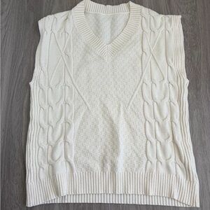 Elegant Cable Knit Sleeveless Sweater - Cream